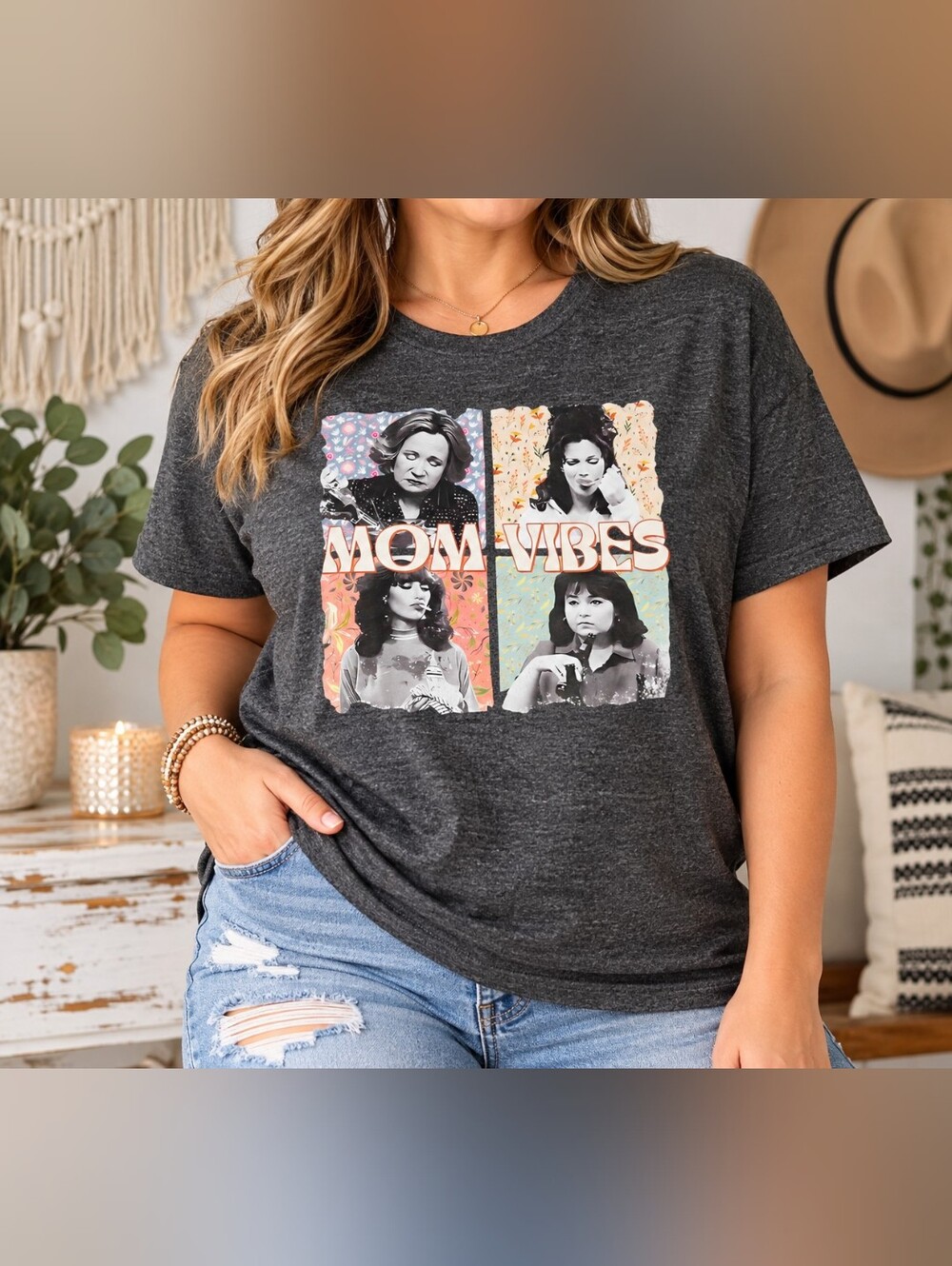 Mom Vibes Graphic T-Shirt Women’s XL Gray Retro TV Moms Short Sleeve